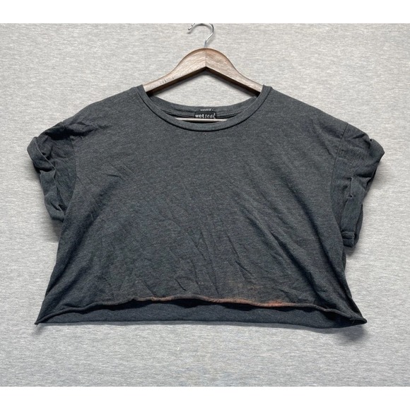 Wet Seal Tops - Wet Seal Cropped T Shirt Womens XL Charcoal Gray Cotton Cuffed Sleeves Raw Hem
